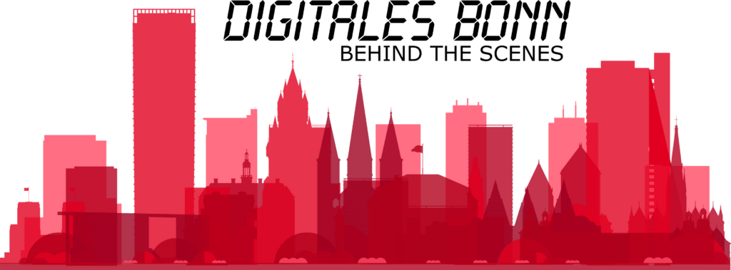 Logo Meetup Digitales Bonn: rote Bonner Skyline