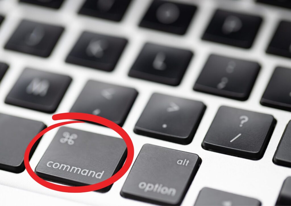 Computer-Tastatur, die command-Taste ist eingekreist.